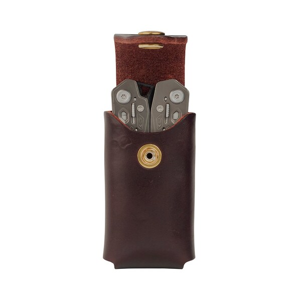 Leather Sheath for Large Multitool with Snap Closure & Easy-Slide Belt Attachment